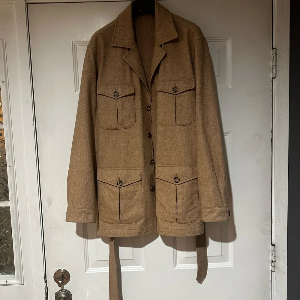 Men's Beige Belted Field Jacket - Picture 3 of 10